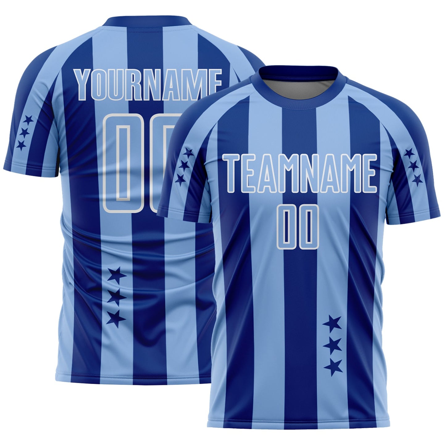 Custom Royal Light Blue-White Stars And Stripes Sports Sublimation Soccer Uniform Jersey - Main View