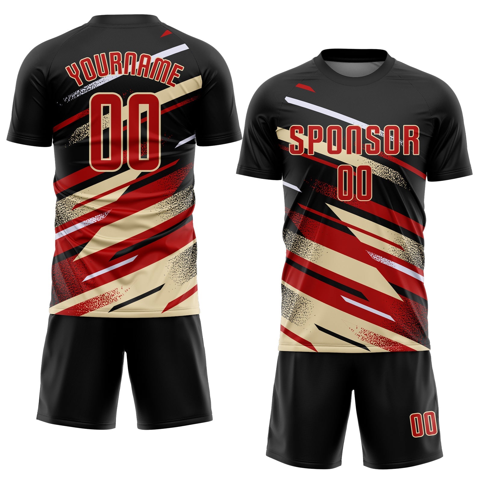 Custom Black Red Cream-White Grunge Stripe And Grainy Sports Sublimation Soccer Uniform Jersey view 2
