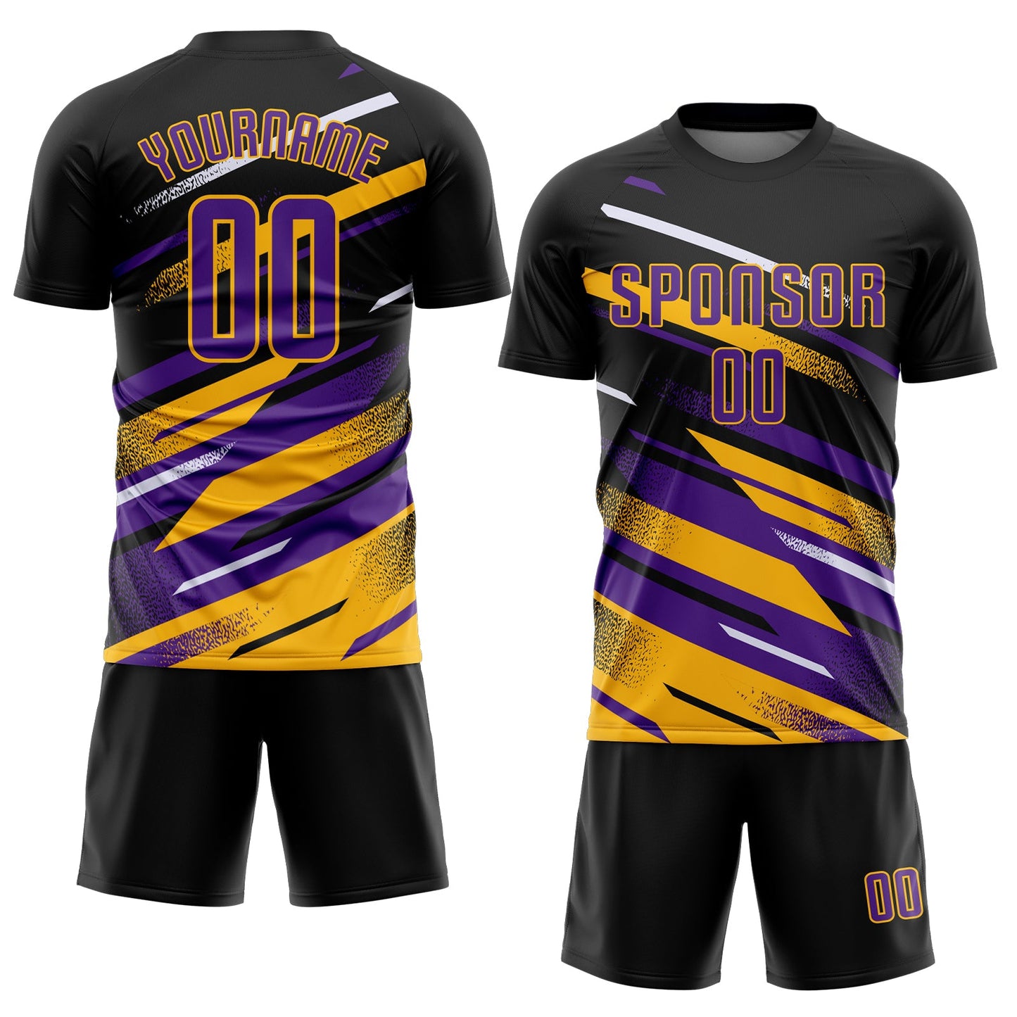 Custom Black Purple Gold-White Grunge Stripe And Grainy Sports Sublimation Soccer Uniform Jersey view 2