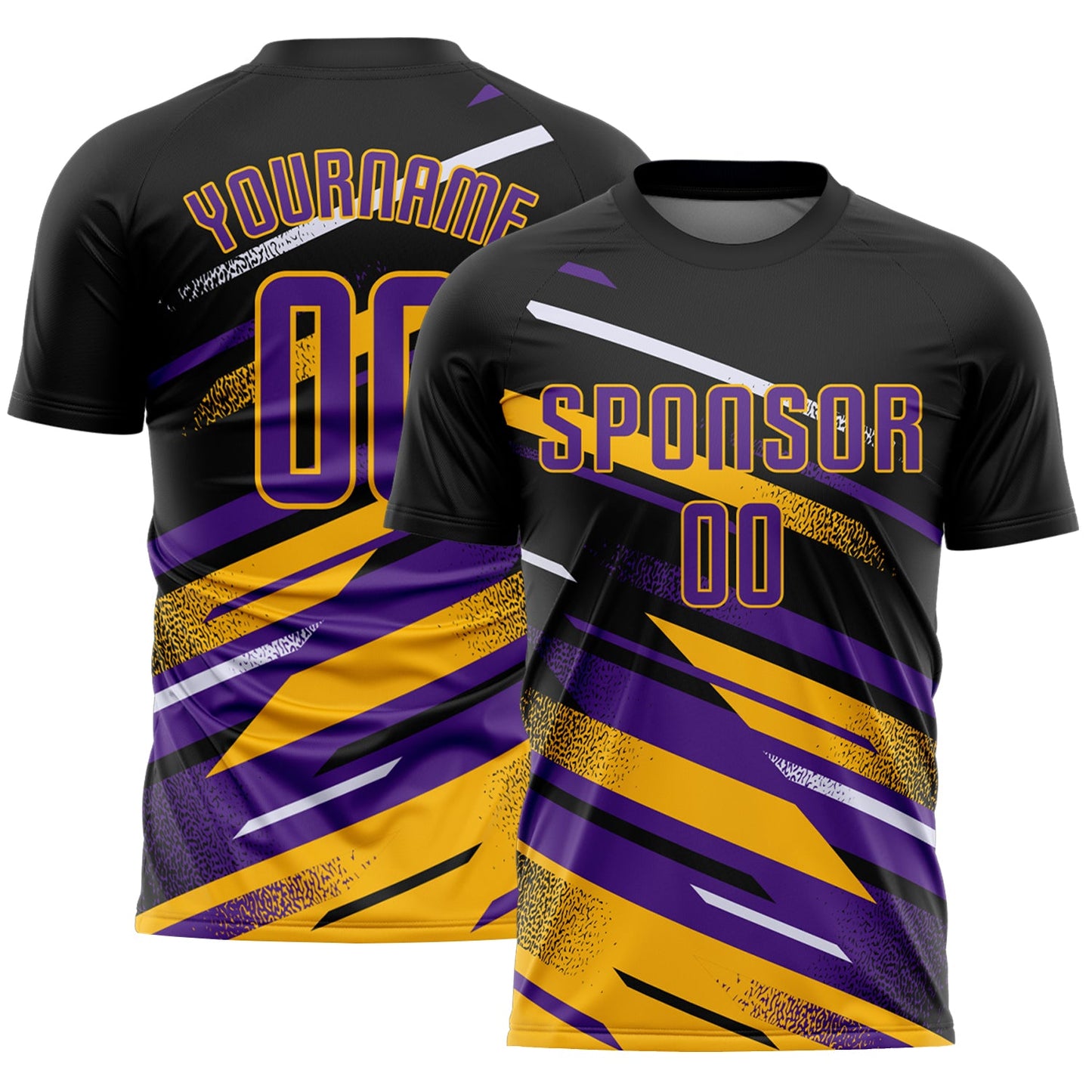 Custom Black Purple Gold-White Grunge Stripe And Grainy Sports Sublimation Soccer Uniform Jersey - Main View