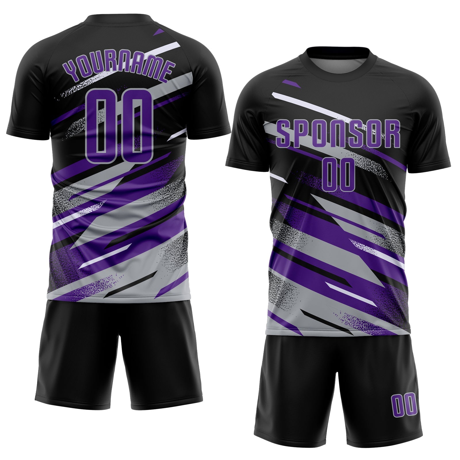 Custom Black Purple Gray-White Grunge Stripe And Grainy Sports Sublimation Soccer Uniform Jersey view 2