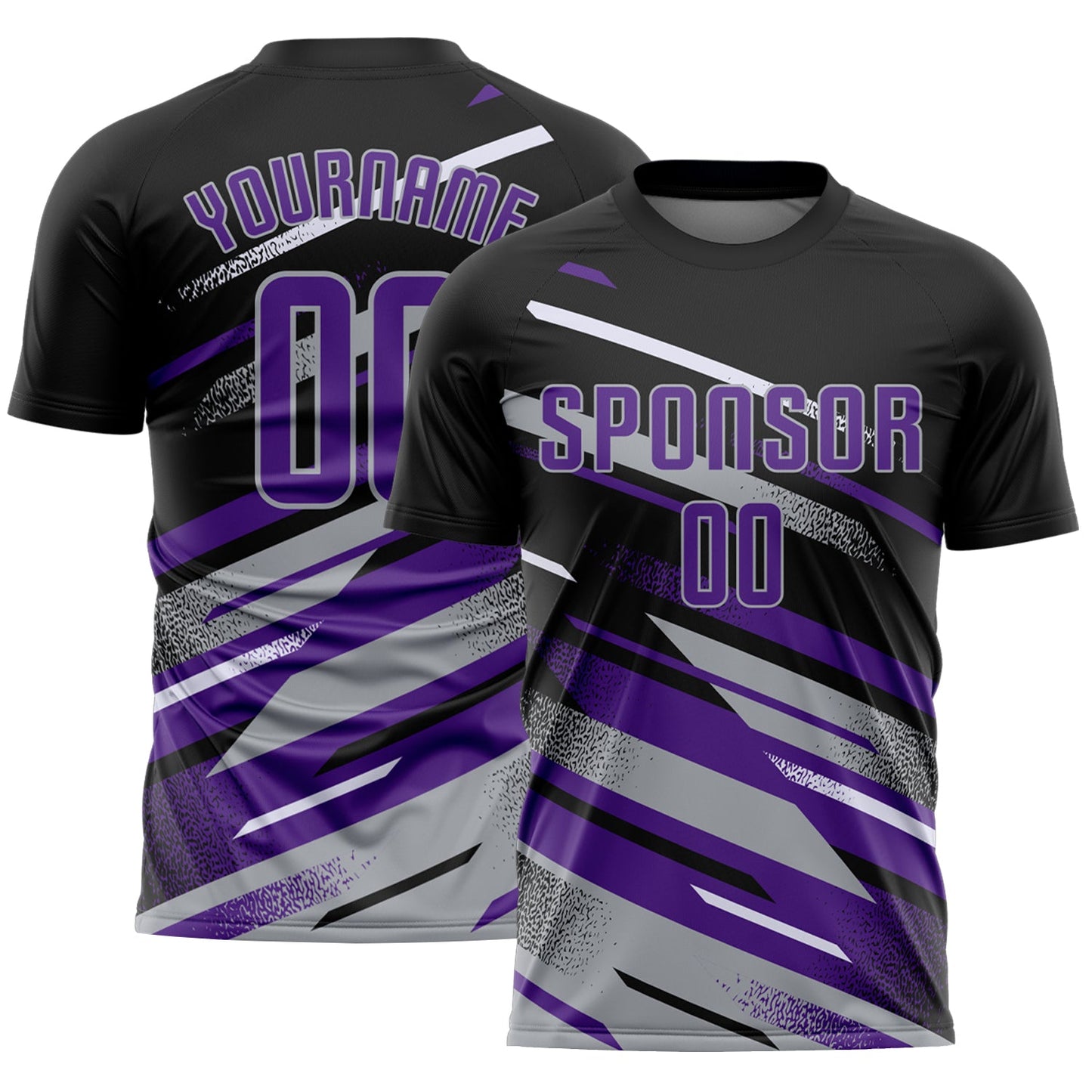 Custom Black Purple Gray-White Grunge Stripe And Grainy Sports Sublimation Soccer Uniform Jersey - Main View