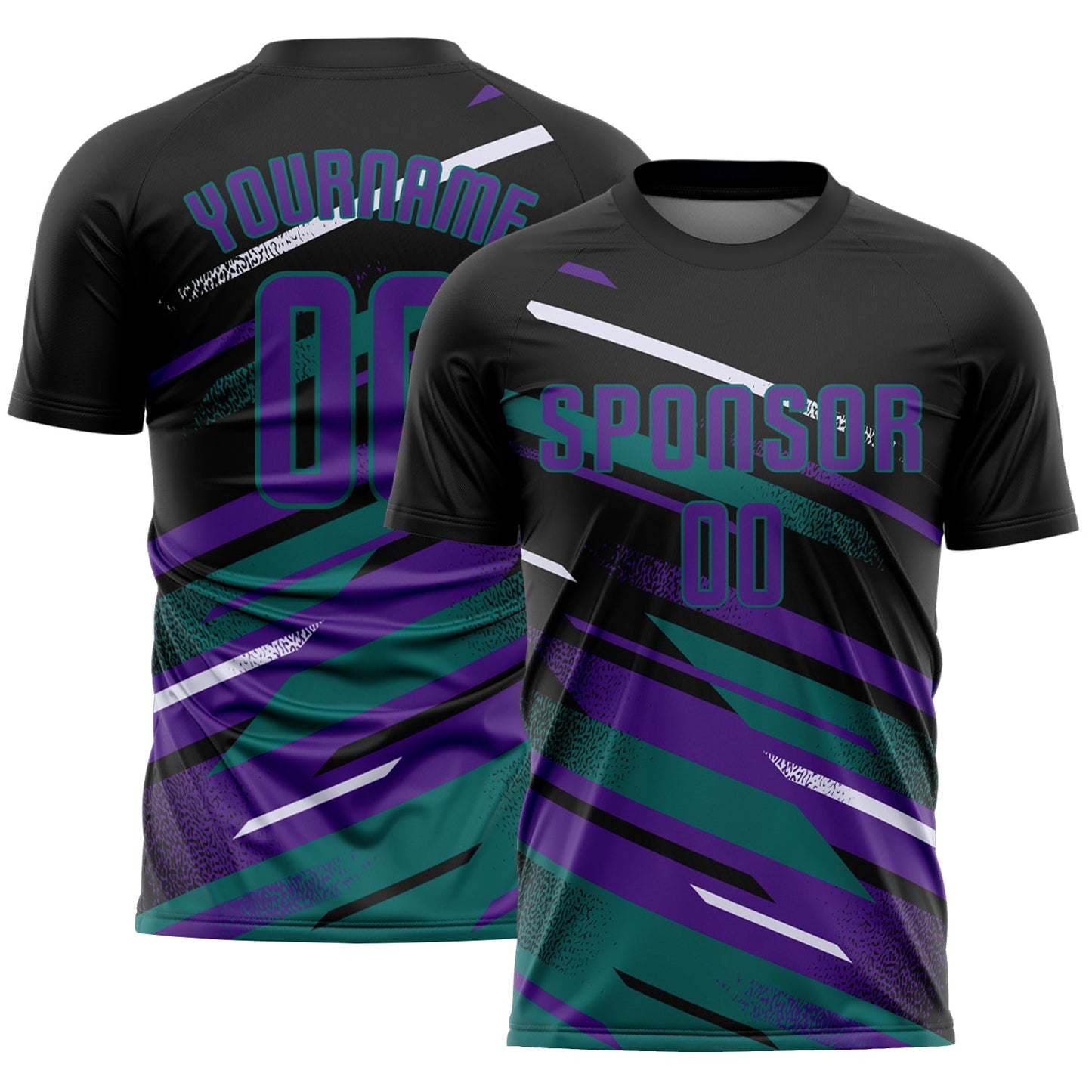 Custom Black Purple Teal-White Grunge Stripe And Grainy Sports Sublimation Soccer Uniform Jersey - Main View