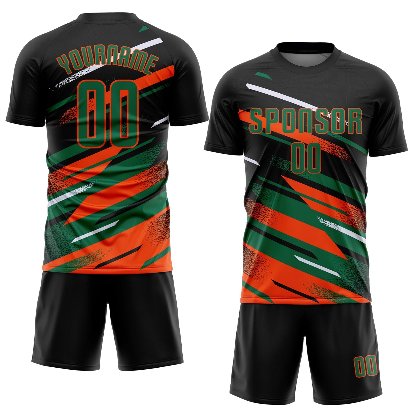 Custom Black Kelly Green Orange-White Grunge Stripe And Grainy Sports Sublimation Soccer Uniform Jersey view 2