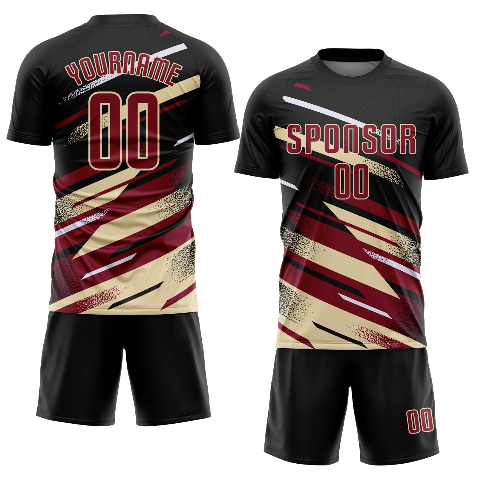 Custom Black Crimson Cream-White Grunge Stripe And Grainy Sports Sublimation Soccer Uniform Jersey view 2