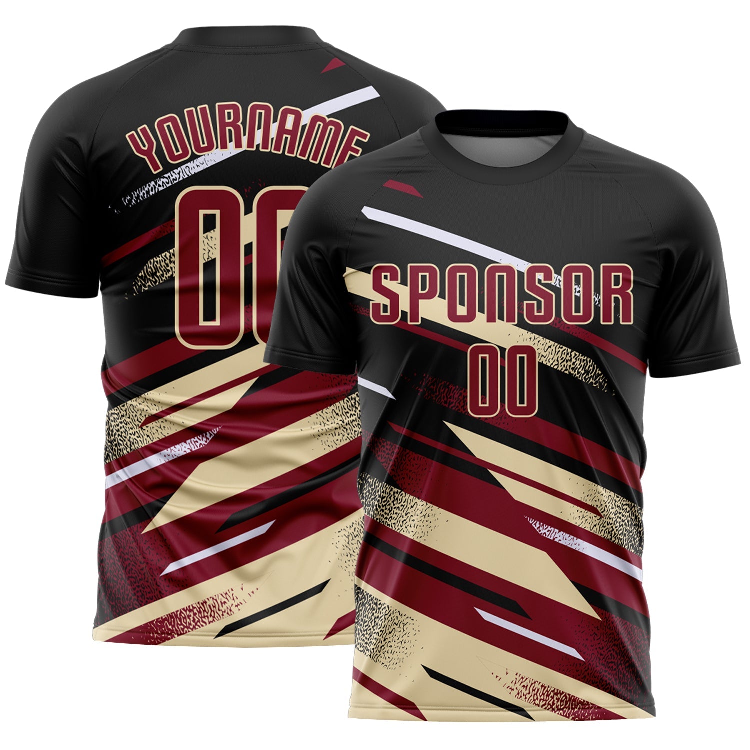 Custom Black Crimson Cream-White Grunge Stripe And Grainy Sports Sublimation Soccer Uniform Jersey - Main View