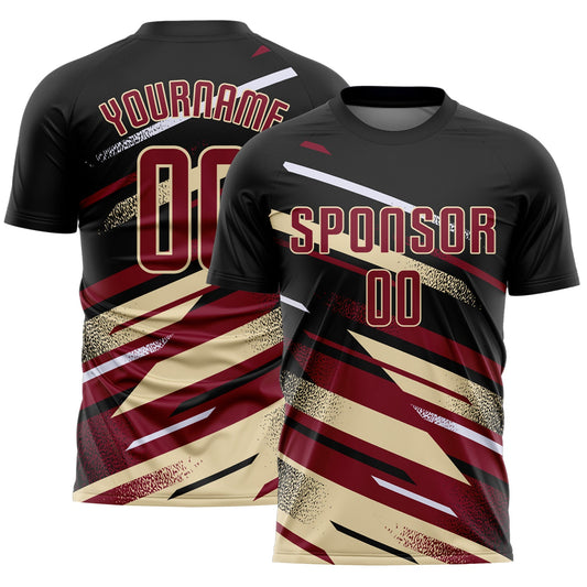 Custom Black Crimson Cream-White Grunge Stripe And Grainy Sports Sublimation Soccer Uniform Jersey - Main View