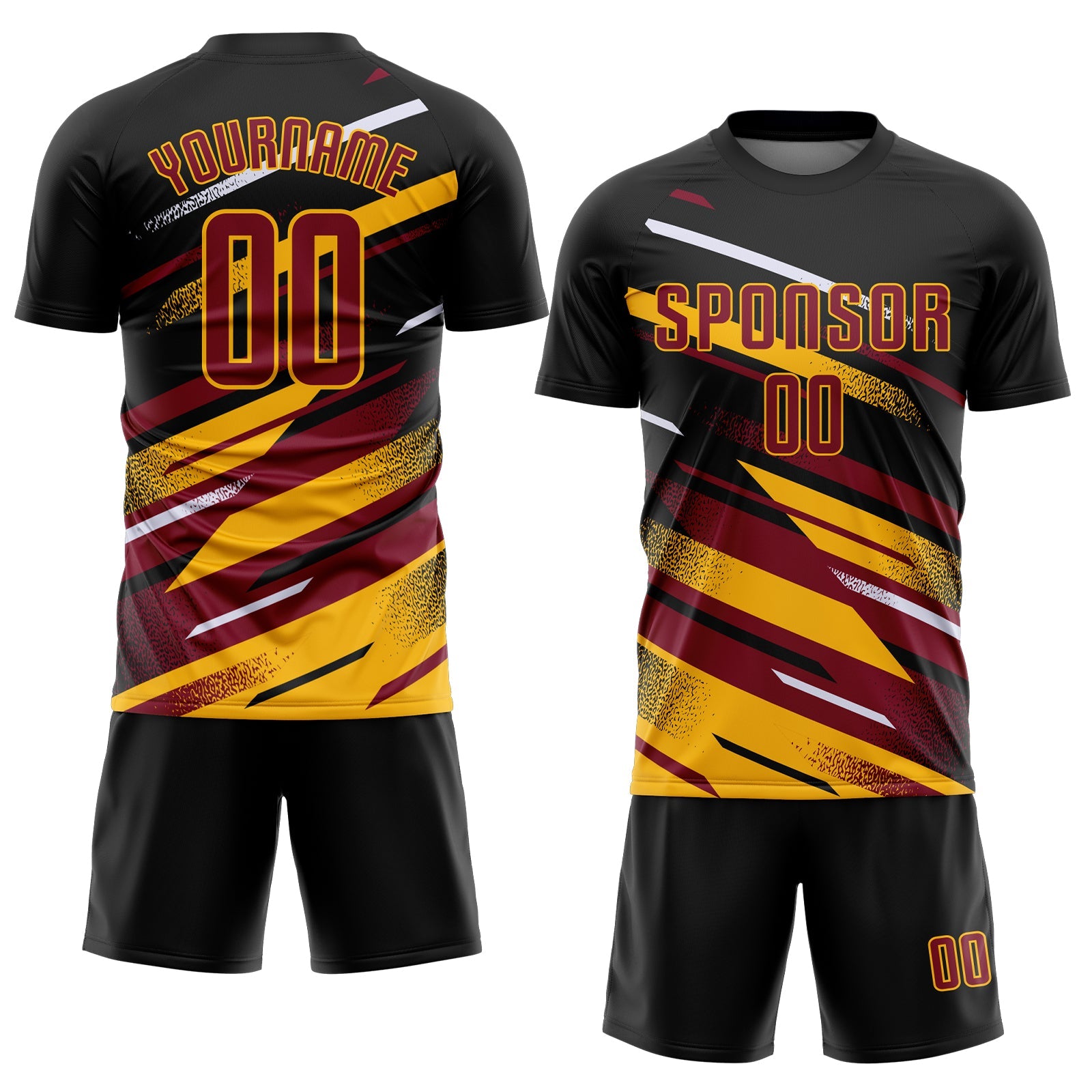 Custom Black Crimson Gold-White Grunge Stripe And Grainy Sports Sublimation Soccer Uniform Jersey view 2
