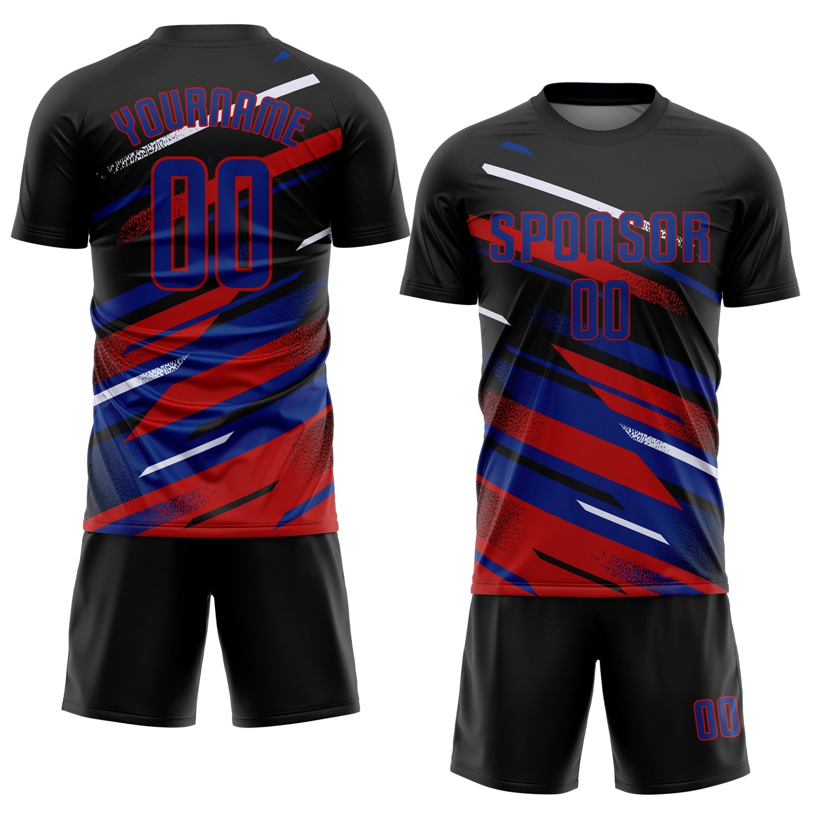 Custom Black Royal Red-White Grunge Stripe And Grainy Sports Sublimation Soccer Uniform Jersey view 2