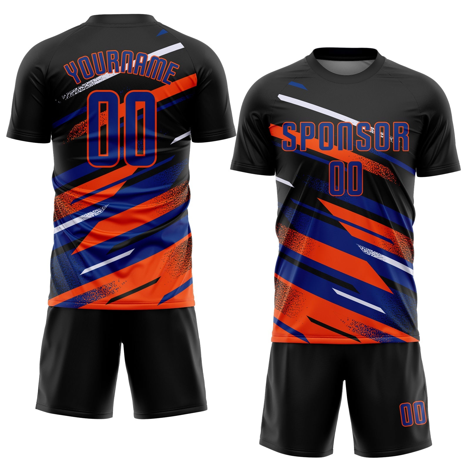 Custom Black Royal Orange-White Grunge Stripe And Grainy Sports Sublimation Soccer Uniform Jersey view 2