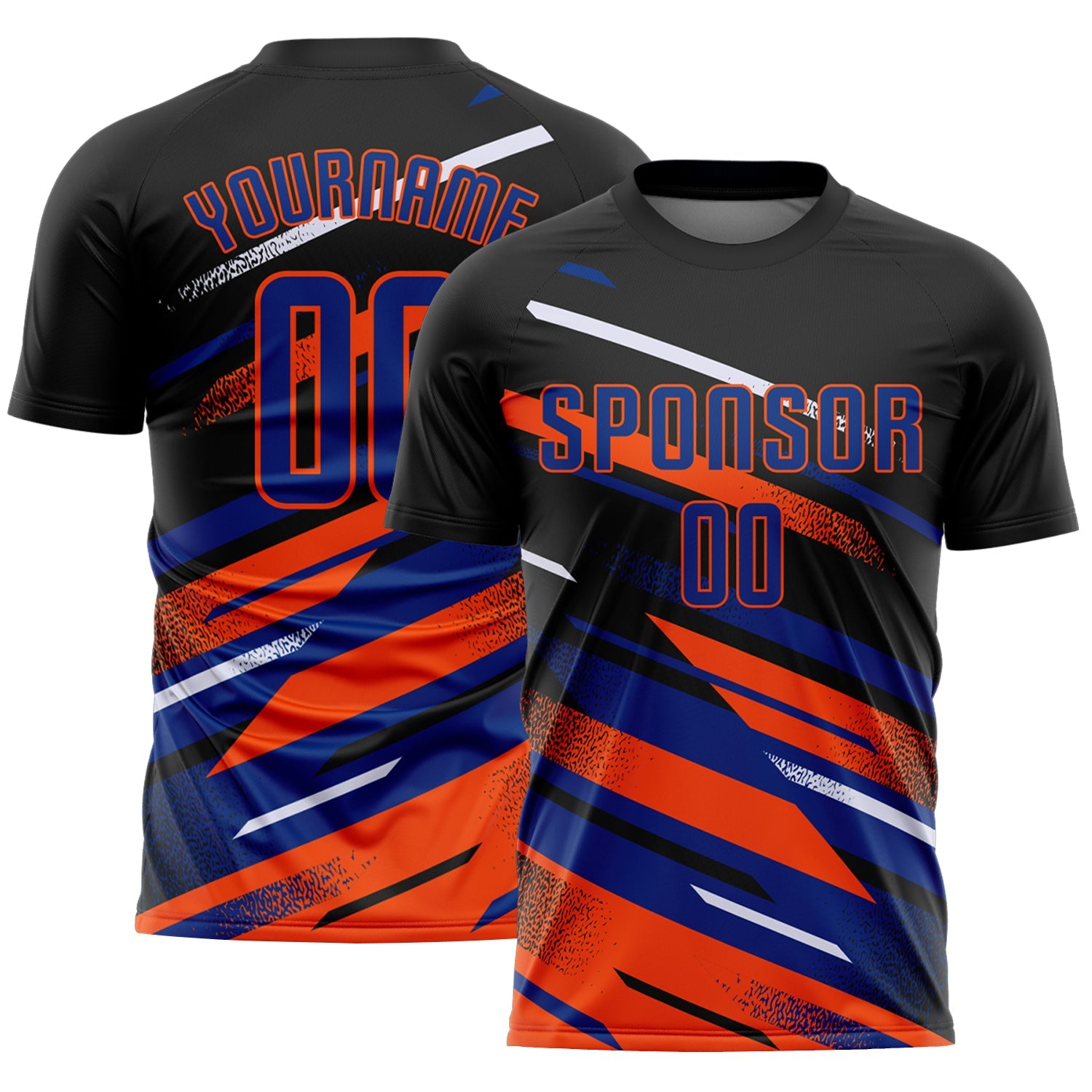 Custom Black Royal Orange-White Grunge Stripe And Grainy Sports Sublimation Soccer Uniform Jersey - Main View