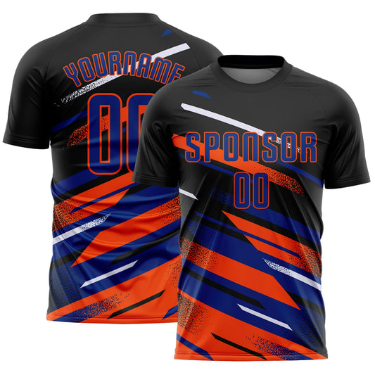 Custom Black Royal Orange-White Grunge Stripe And Grainy Sports Sublimation Soccer Uniform Jersey - Main View