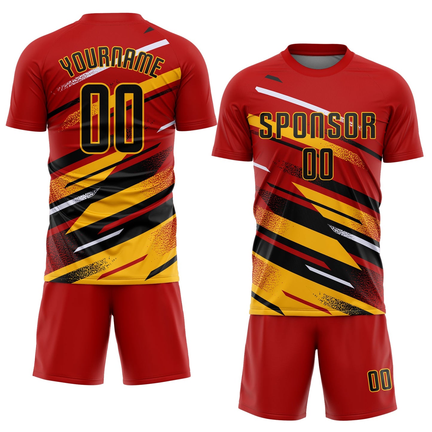 Custom Red Black Gold-White Grunge Stripe And Grainy Sports Sublimation Soccer Uniform Jersey view 2