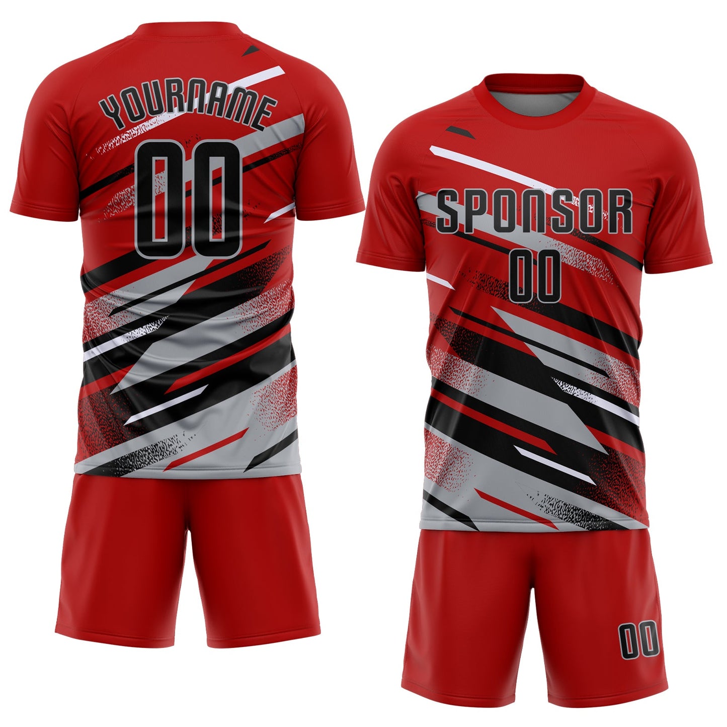 Custom Red Black Gray-White Grunge Stripe And Grainy Sports Sublimation Soccer Uniform Jersey view 2