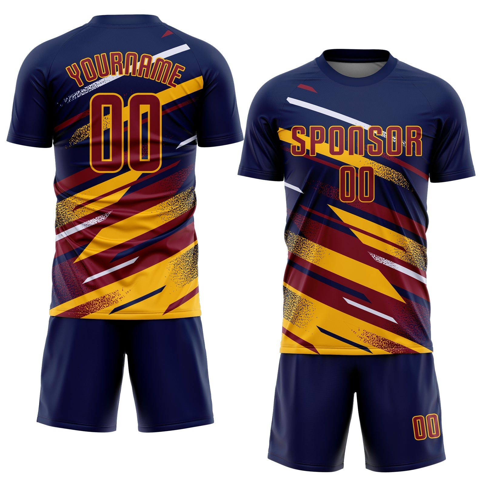 Custom Navy Crimson Gold-White Grunge Stripe And Grainy Sports Sublimation Soccer Uniform Jersey view 2