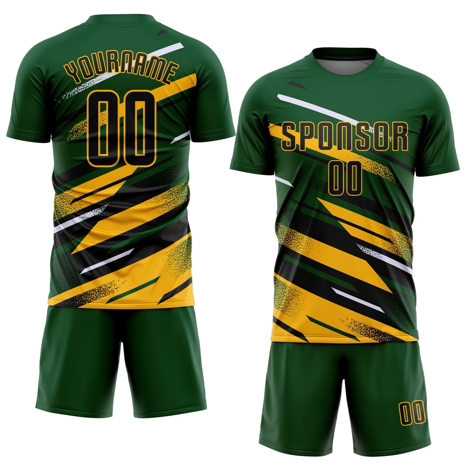 Custom Green Black Gold-White Grunge Stripe And Grainy Sports Sublimation Soccer Uniform Jersey view 2
