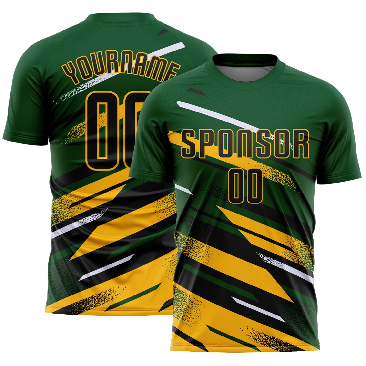 Custom Green Black Gold-White Grunge Stripe And Grainy Sports Sublimation Soccer Uniform Jersey - Main View