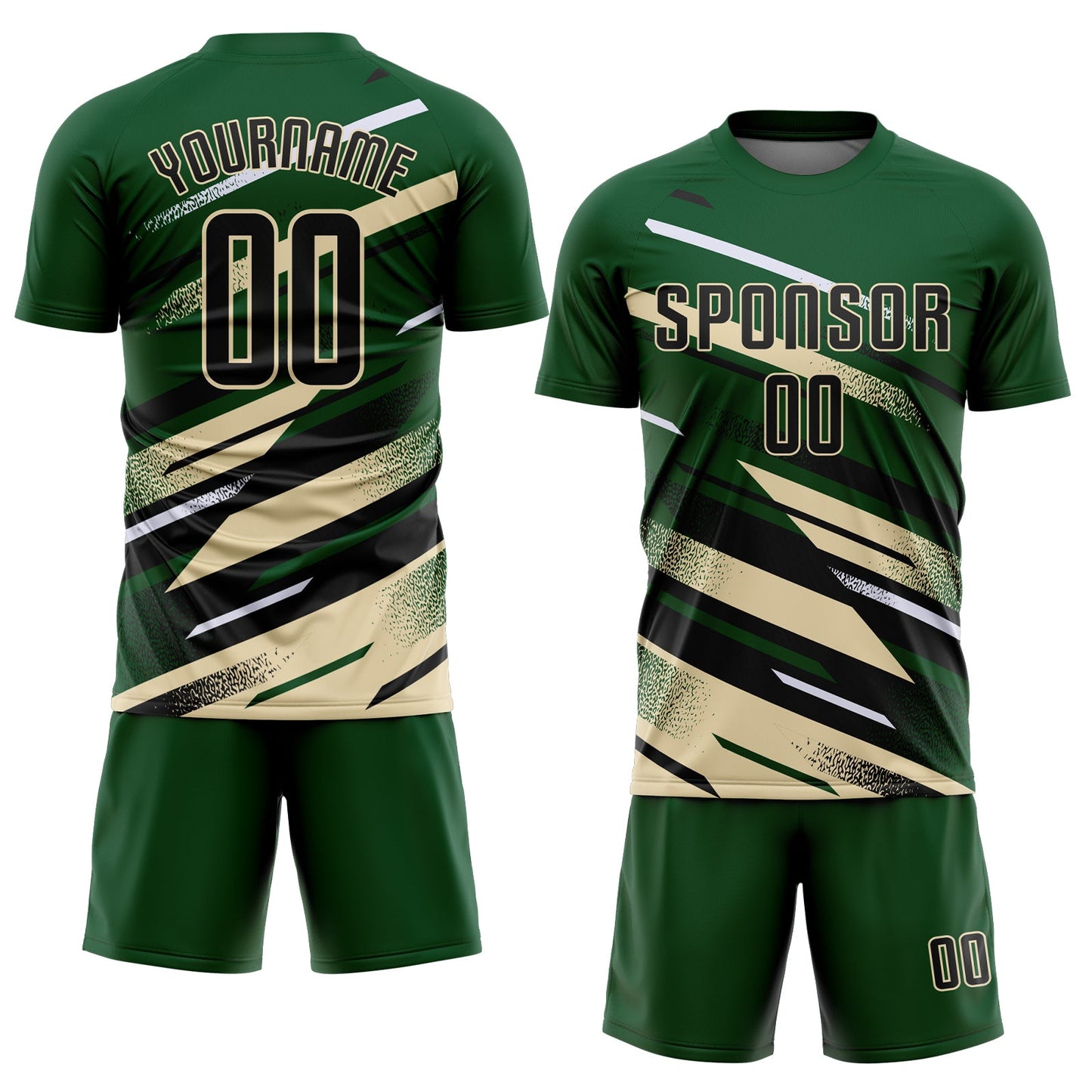 Custom Green Black Cream-White Grunge Stripe And Grainy Sports Sublimation Soccer Uniform Jersey view 2