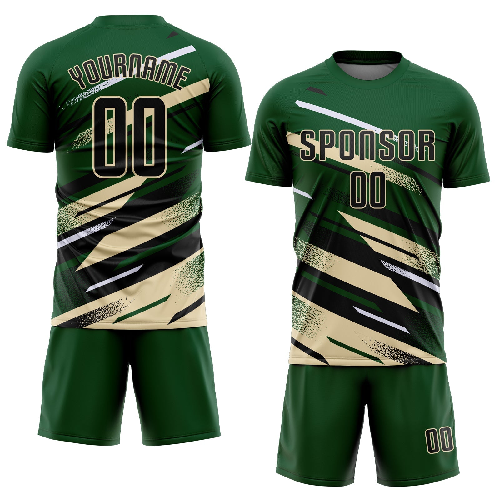 Custom Green Black Cream-White Grunge Stripe And Grainy Sports Sublimation Soccer Uniform Jersey view 2