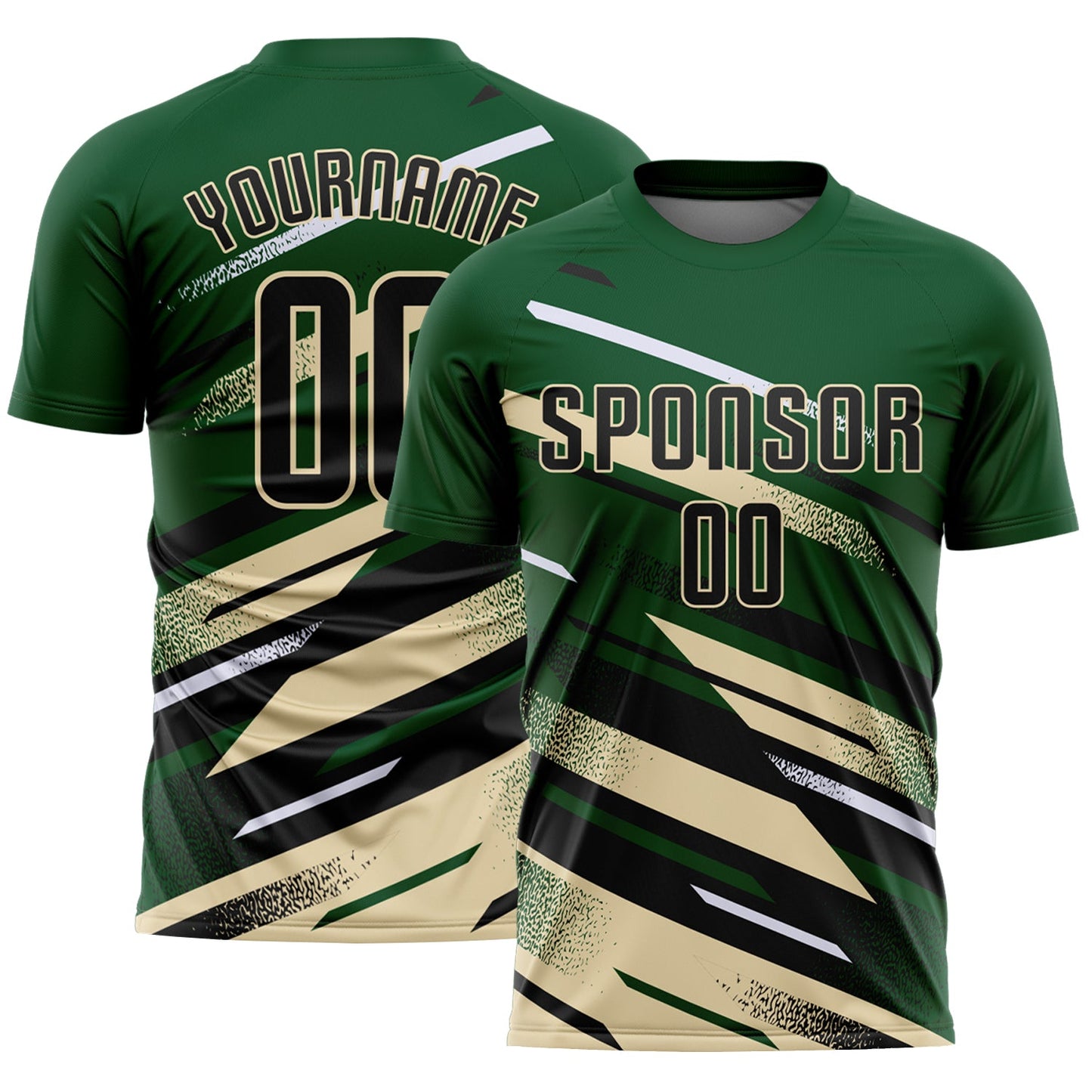 Custom Green Black Cream-White Grunge Stripe And Grainy Sports Sublimation Soccer Uniform Jersey - Main View