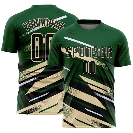 Custom Green Black Cream-White Grunge Stripe And Grainy Sports Sublimation Soccer Uniform Jersey - Main View