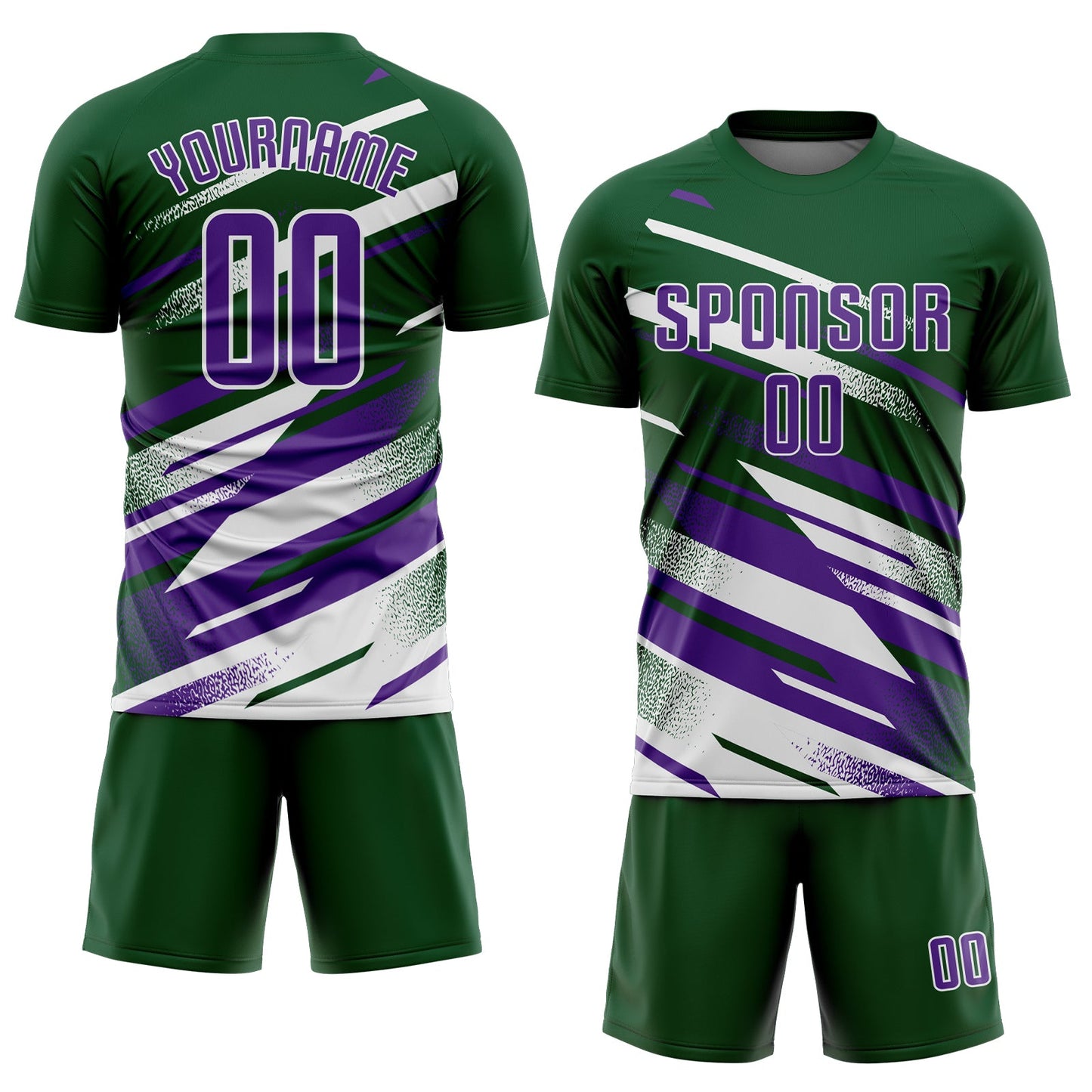 Custom Green Purple-White Grunge Stripe And Grainy Sports Sublimation Soccer Uniform Jersey view 2