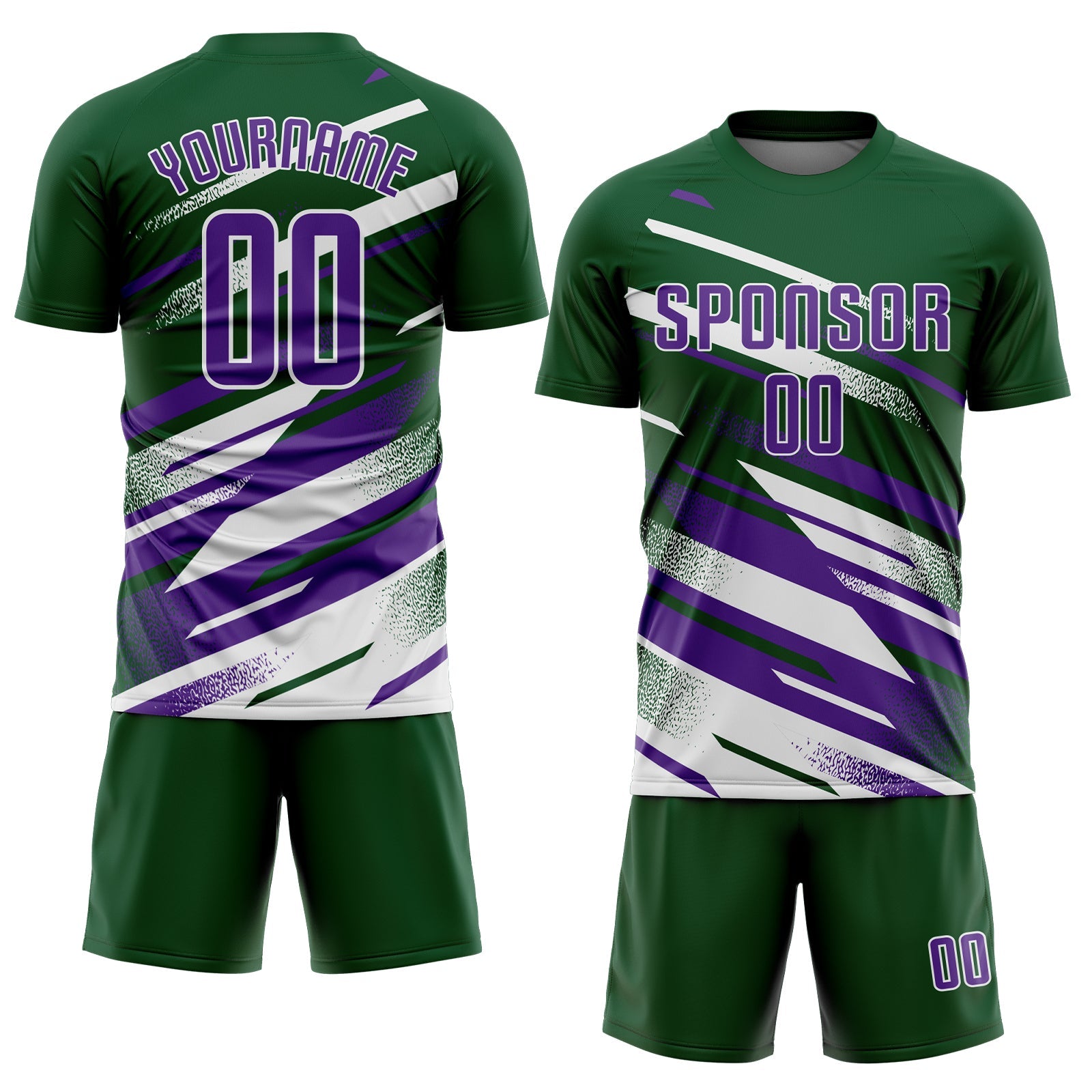 Custom Green Purple-White Grunge Stripe And Grainy Sports Sublimation Soccer Uniform Jersey view 2