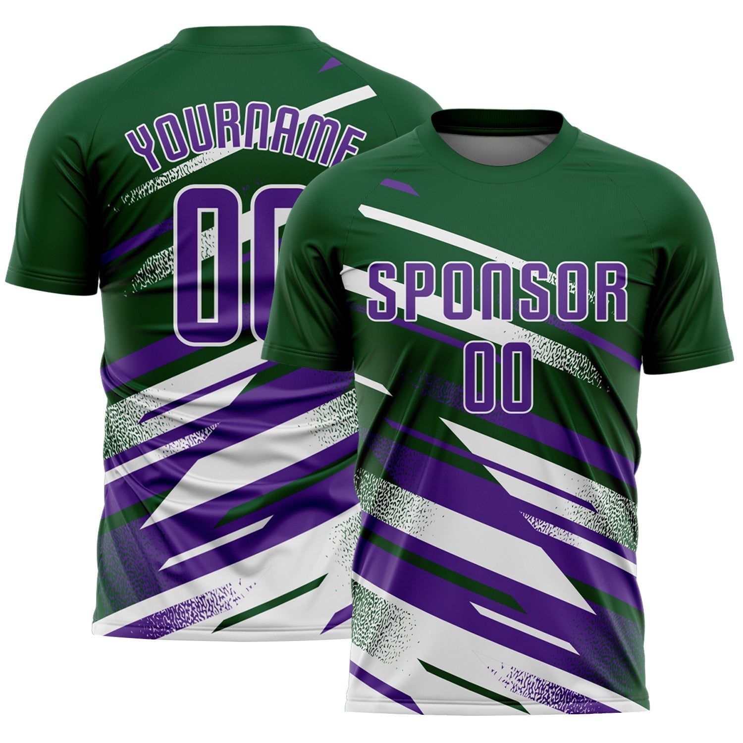 Custom Green Purple-White Grunge Stripe And Grainy Sports Sublimation Soccer Uniform Jersey - Main View