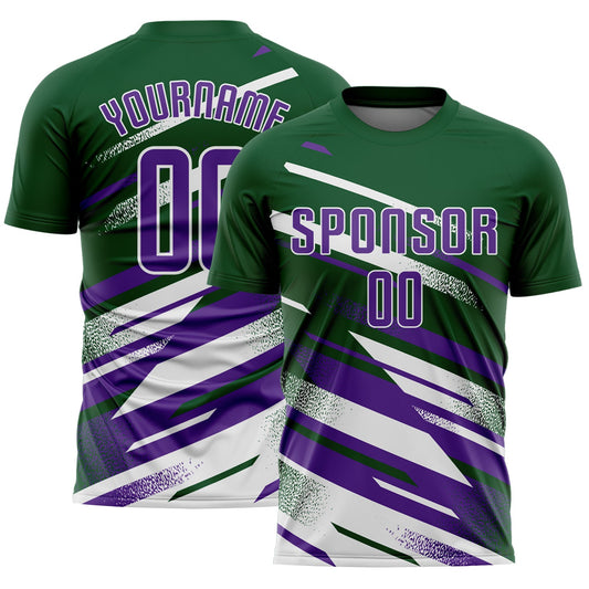 Custom Green Purple-White Grunge Stripe And Grainy Sports Sublimation Soccer Uniform Jersey - Main View
