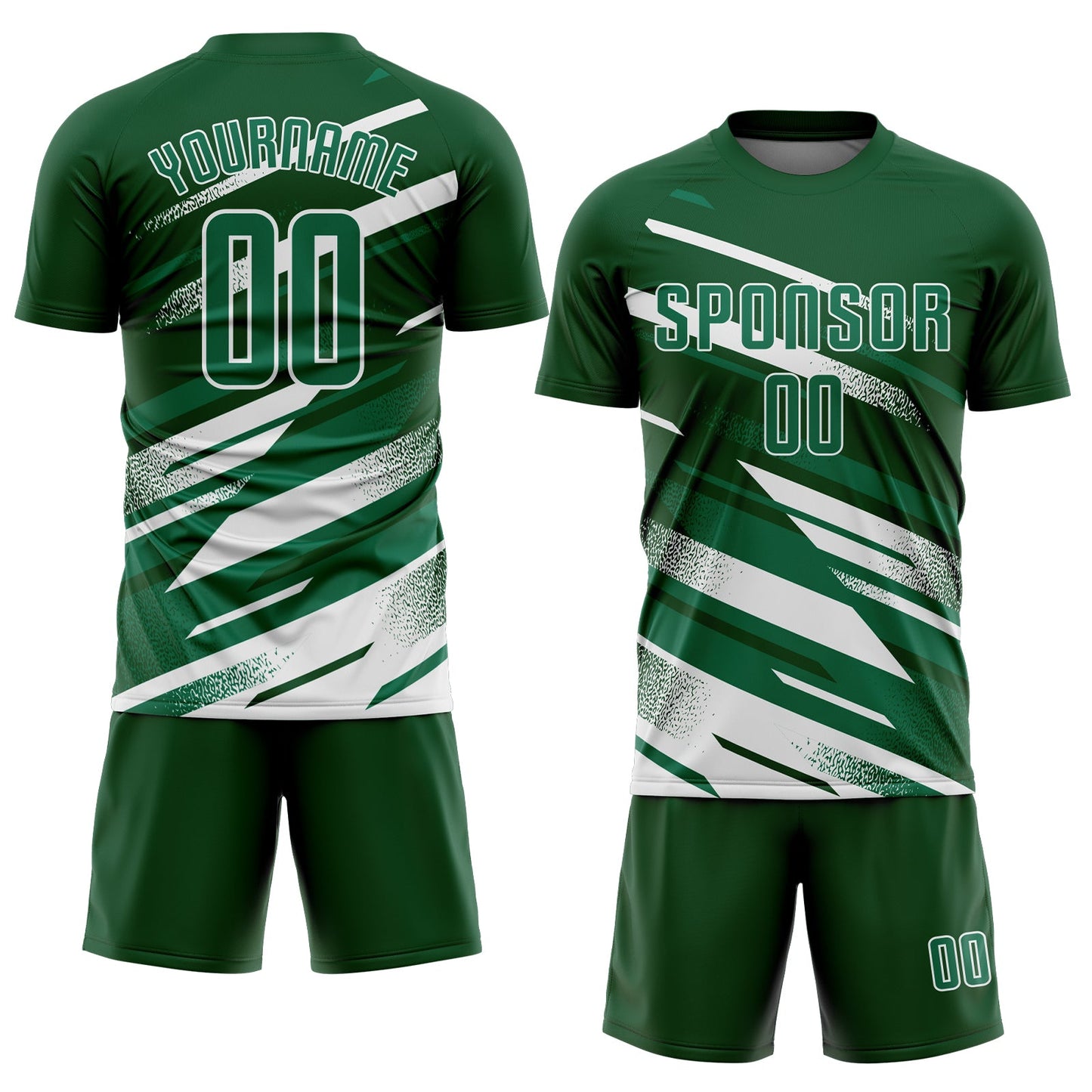 Custom Green Kelly Green-White Grunge Stripe And Grainy Sports Sublimation Soccer Uniform Jersey view 2