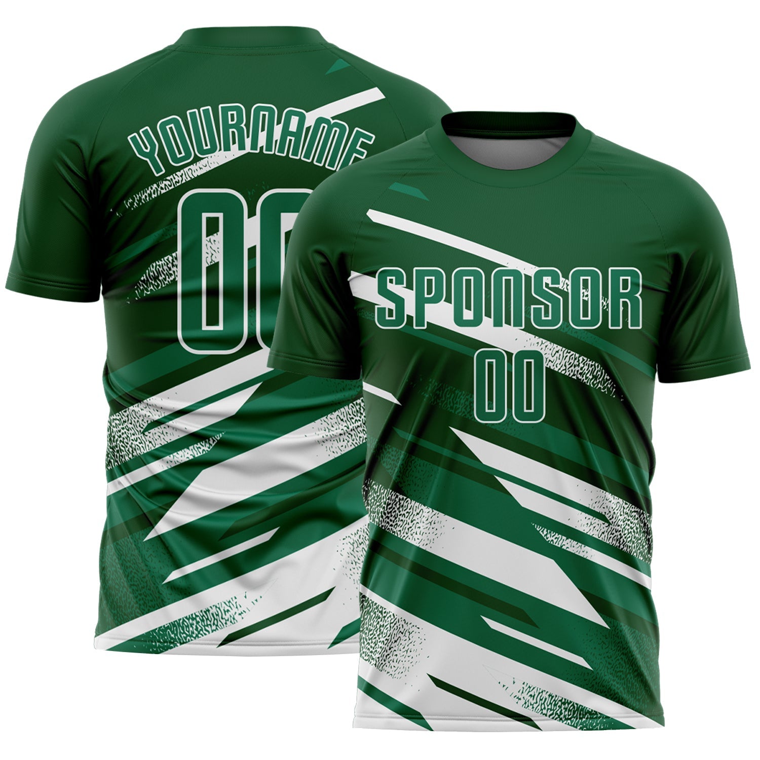 Custom Green Kelly Green-White Grunge Stripe And Grainy Sports Sublimation Soccer Uniform Jersey - Main View