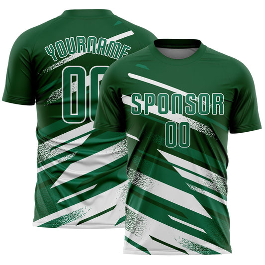 Custom Green Kelly Green-White Grunge Stripe And Grainy Sports Sublimation Soccer Uniform Jersey - Main View