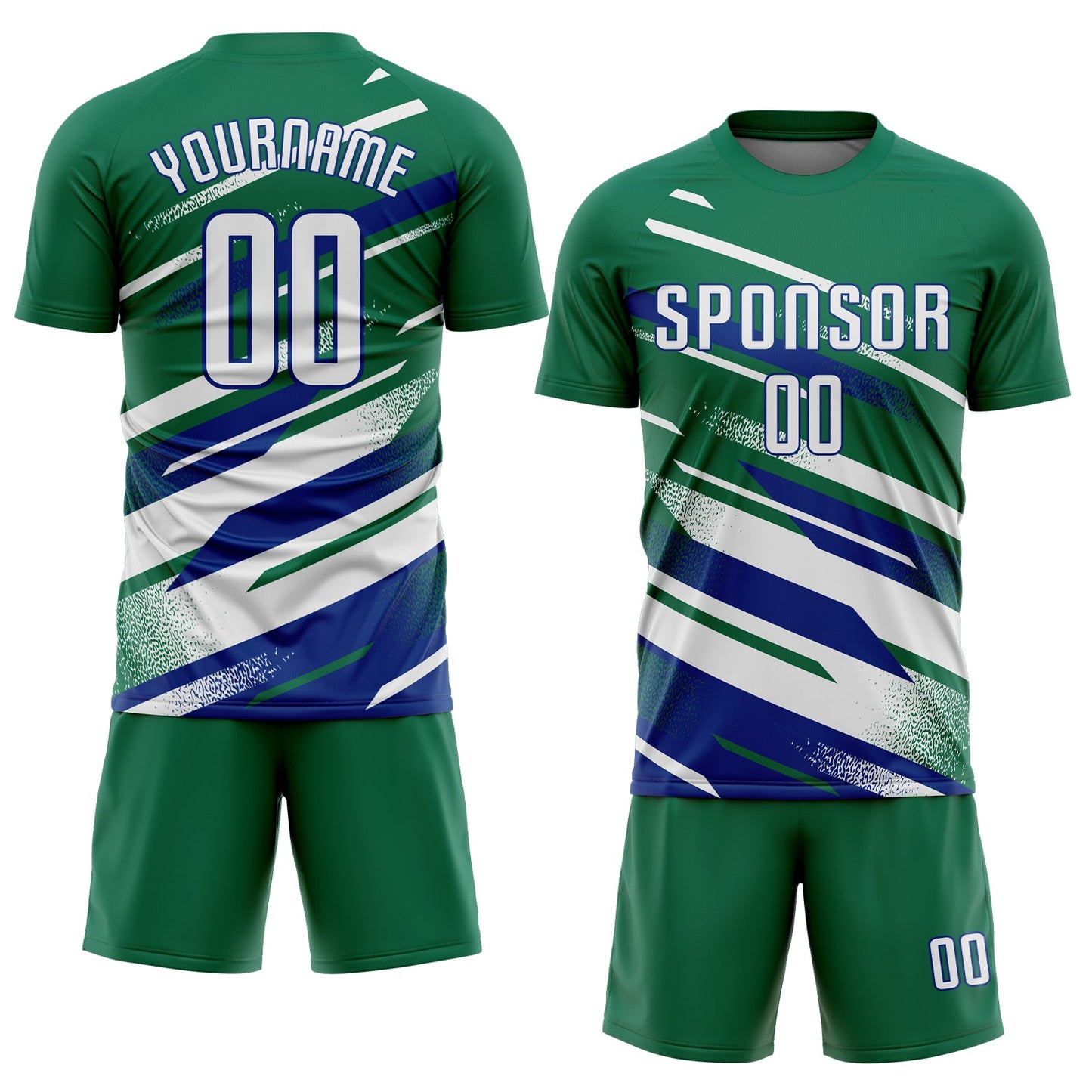 Custom Kelly Green White-Royal Grunge Stripe And Grainy Sports Sublimation Soccer Uniform Jersey view 2