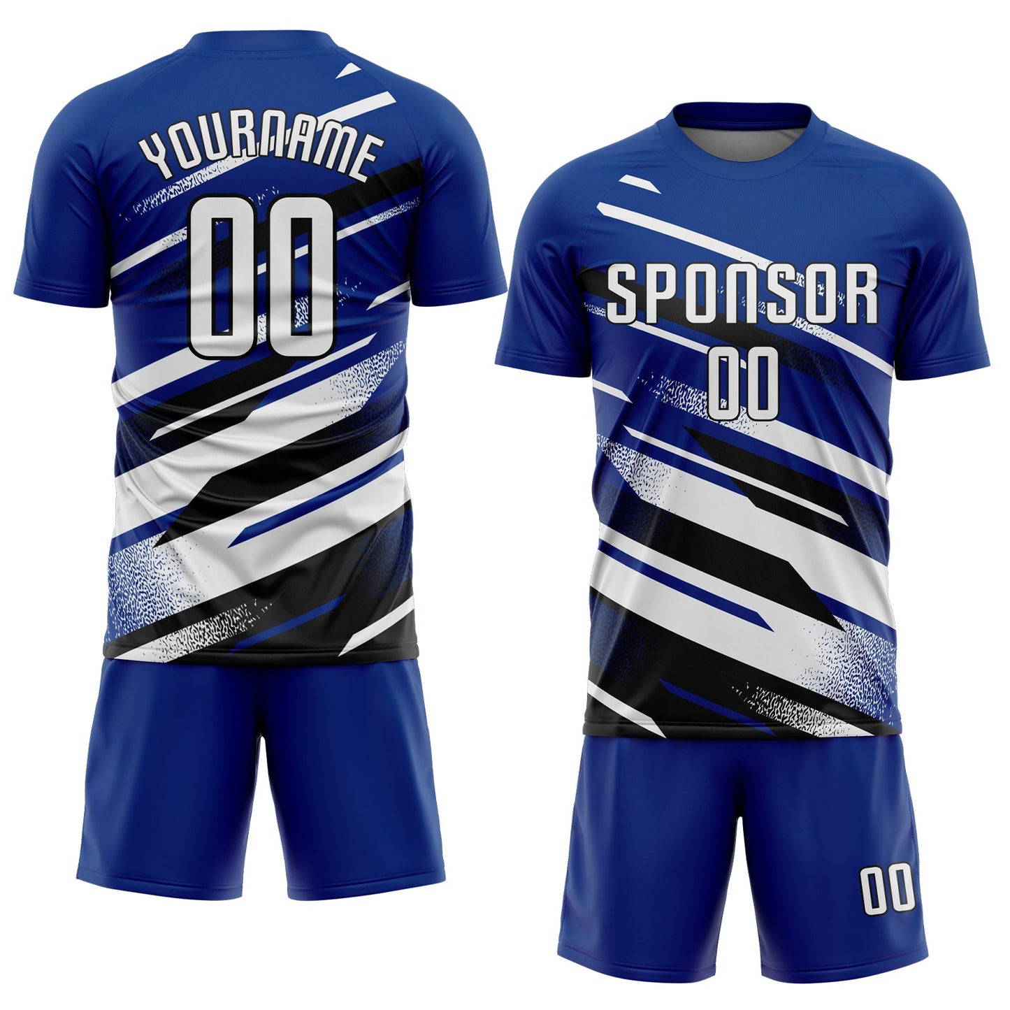 Custom Royal White-Black Grunge Stripe And Grainy Sports Sublimation Soccer Uniform Jersey view 2
