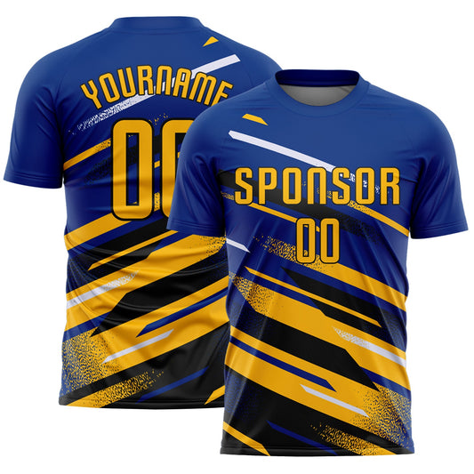 Custom Royal Gold Black-White Grunge Stripe And Grainy Sports Sublimation Soccer Uniform Jersey - Main View