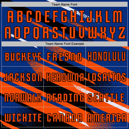 Custom Royal Orange Black-White Grunge Stripe And Grainy Sports Sublimation Soccer Uniform Jersey view 5