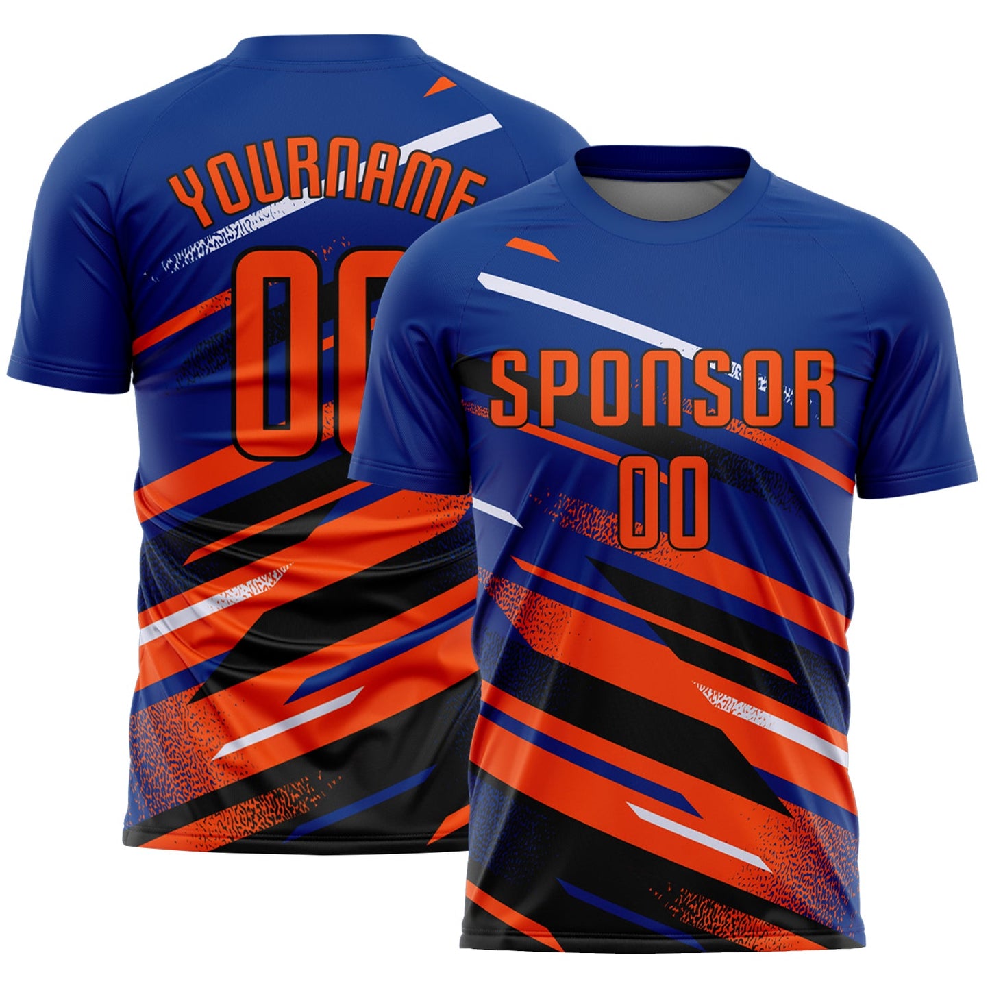 Custom Royal Orange Black-White Grunge Stripe And Grainy Sports Sublimation Soccer Uniform Jersey - Main View