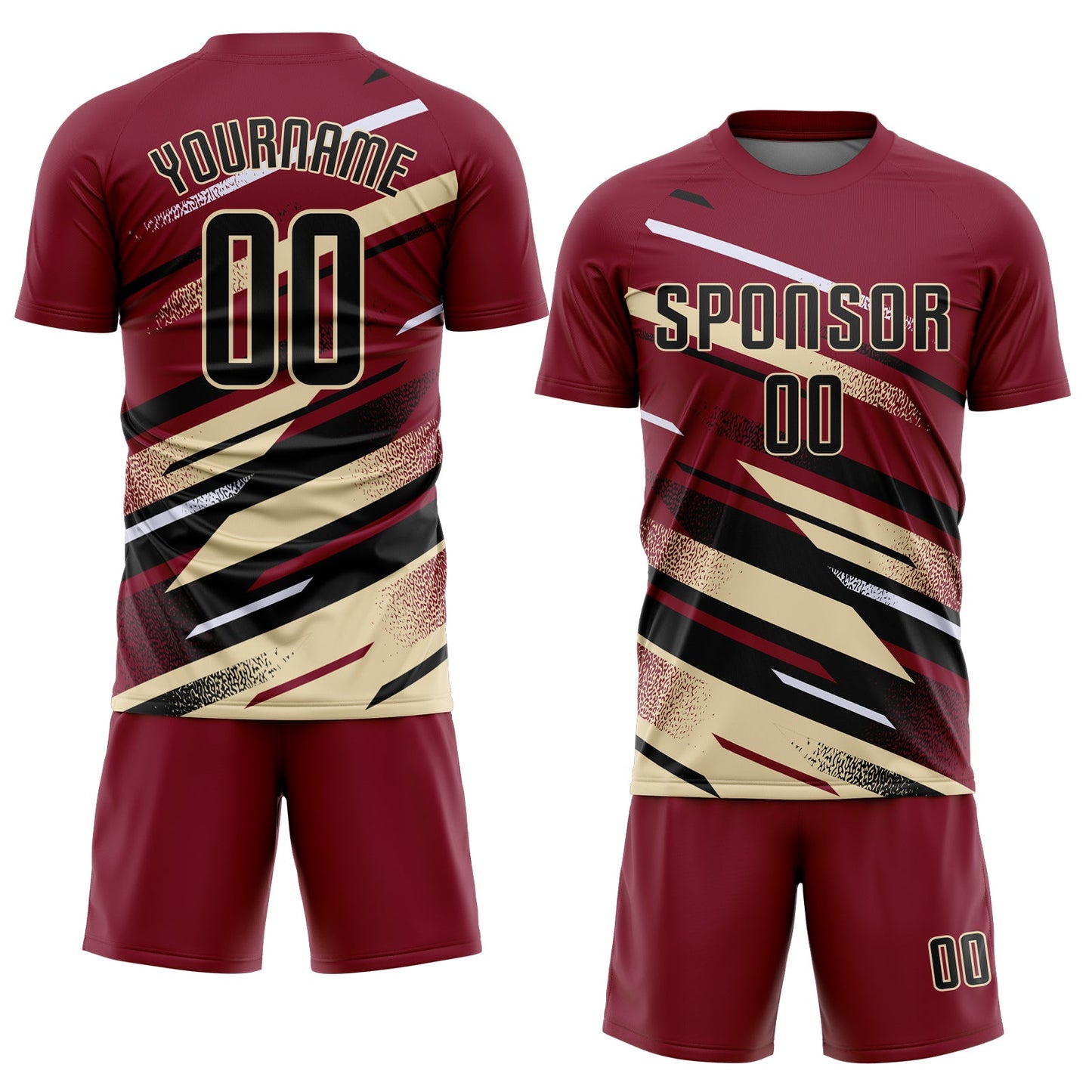 Custom Crimson Black Cream-White Grunge Stripe And Grainy Sports Sublimation Soccer Uniform Jersey view 2