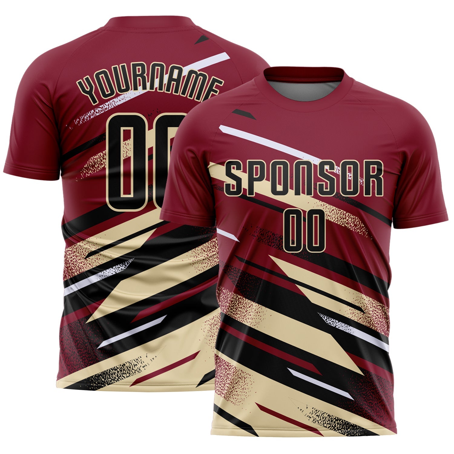 Custom Crimson Black Cream-White Grunge Stripe And Grainy Sports Sublimation Soccer Uniform Jersey - Main View