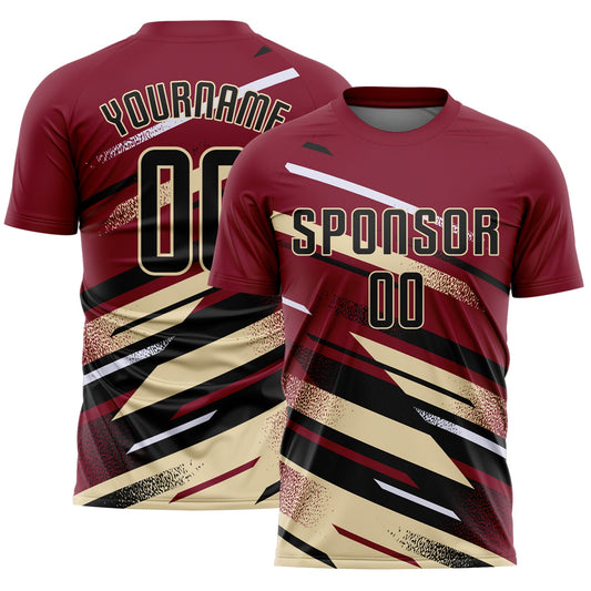 Custom Crimson Black Cream-White Grunge Stripe And Grainy Sports Sublimation Soccer Uniform Jersey - Main View