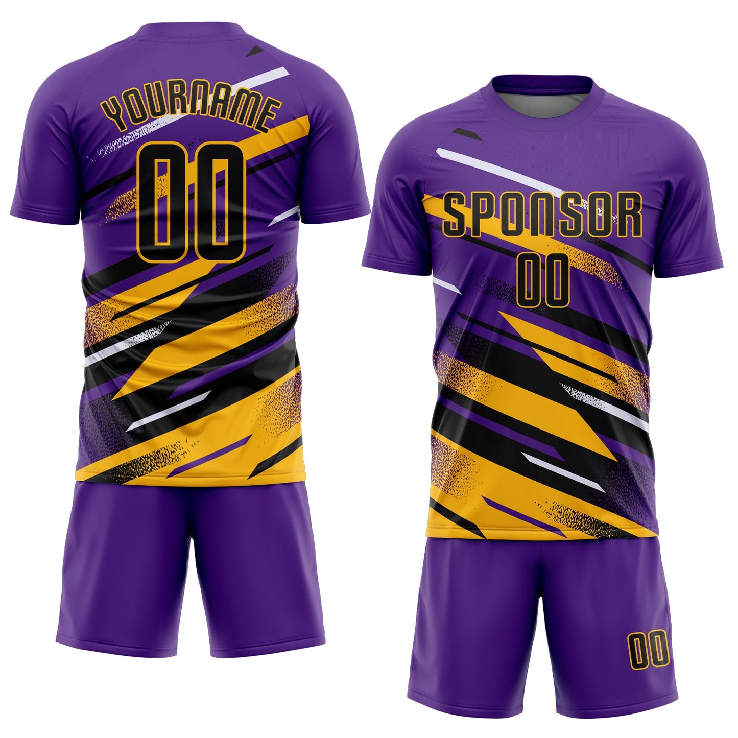 Custom Purple Black Gold-White Grunge Stripe And Grainy Sports Sublimation Soccer Uniform Jersey view 2