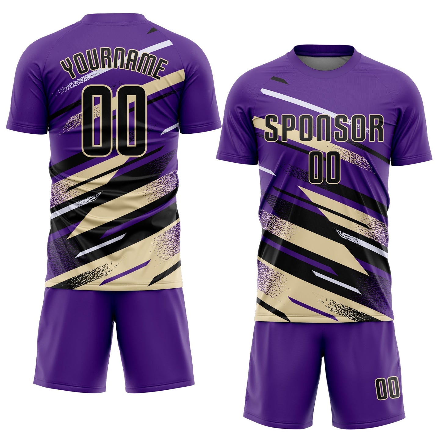 Custom Purple Black Cream-White Grunge Stripe And Grainy Sports Sublimation Soccer Uniform Jersey view 2