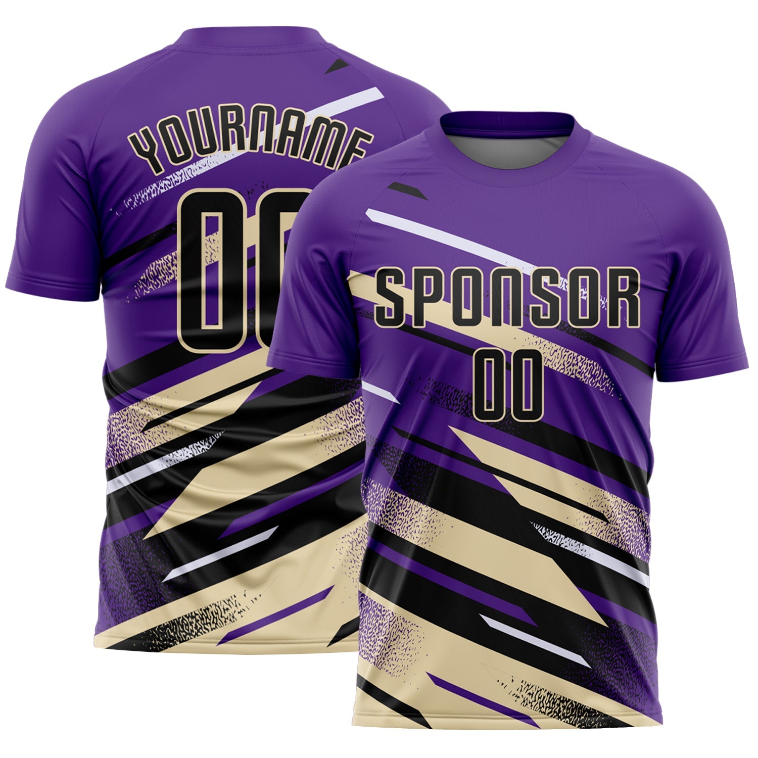 Custom Purple Black Cream-White Grunge Stripe And Grainy Sports Sublimation Soccer Uniform Jersey - Main View