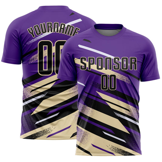 Custom Purple Black Cream-White Grunge Stripe And Grainy Sports Sublimation Soccer Uniform Jersey - Main View