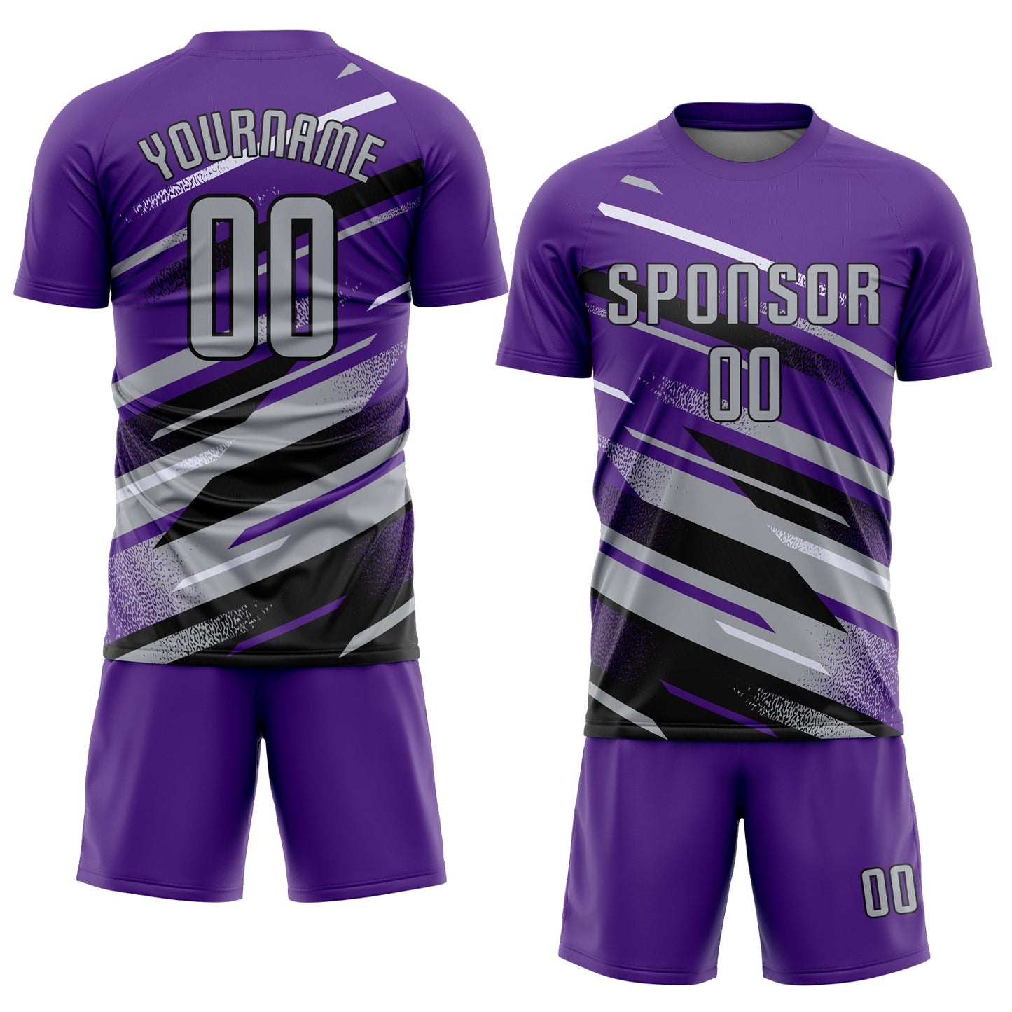 Custom Purple Gray Black-White Grunge Stripe And Grainy Sports Sublimation Soccer Uniform Jersey view 2