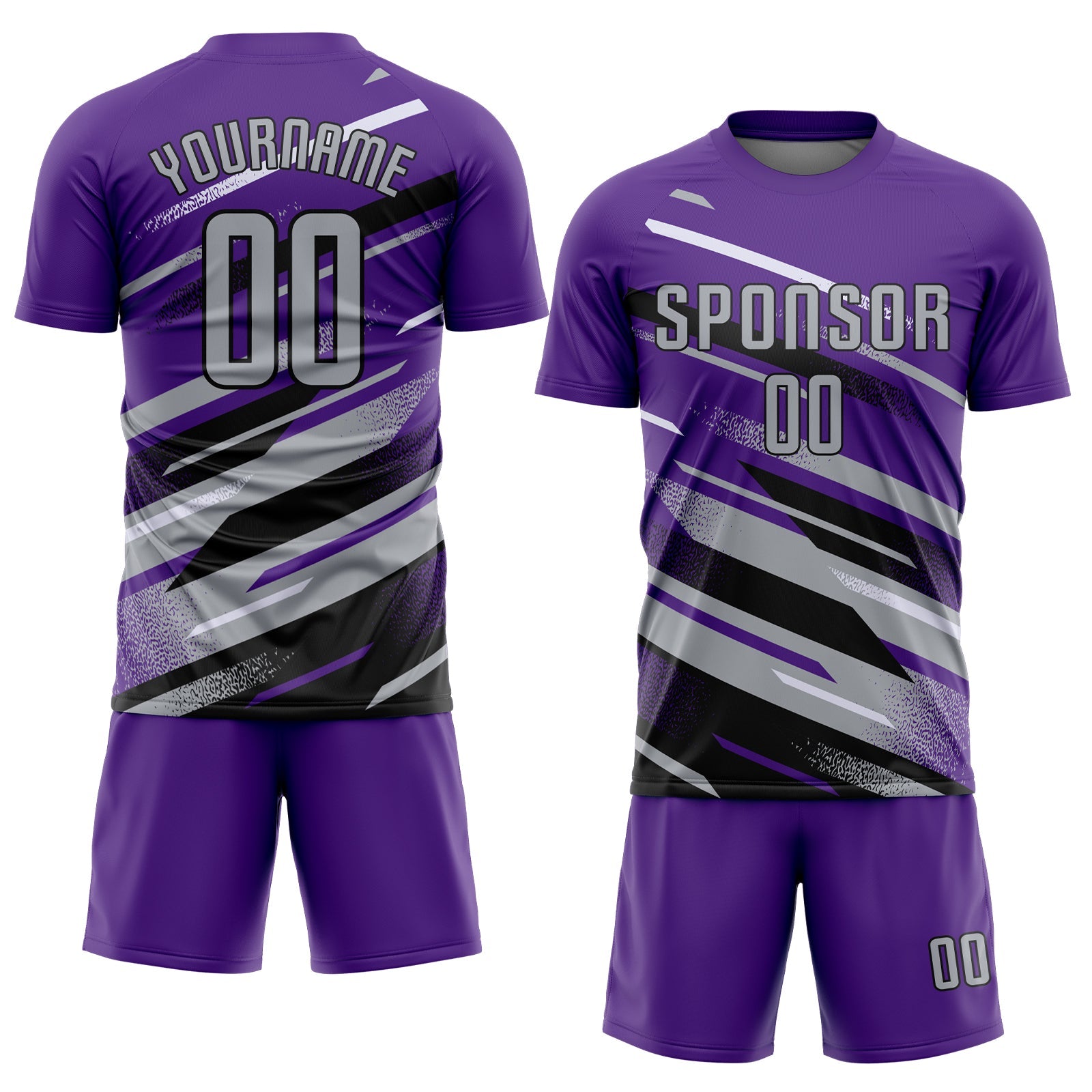 Custom Purple Gray Black-White Grunge Stripe And Grainy Sports Sublimation Soccer Uniform Jersey view 2