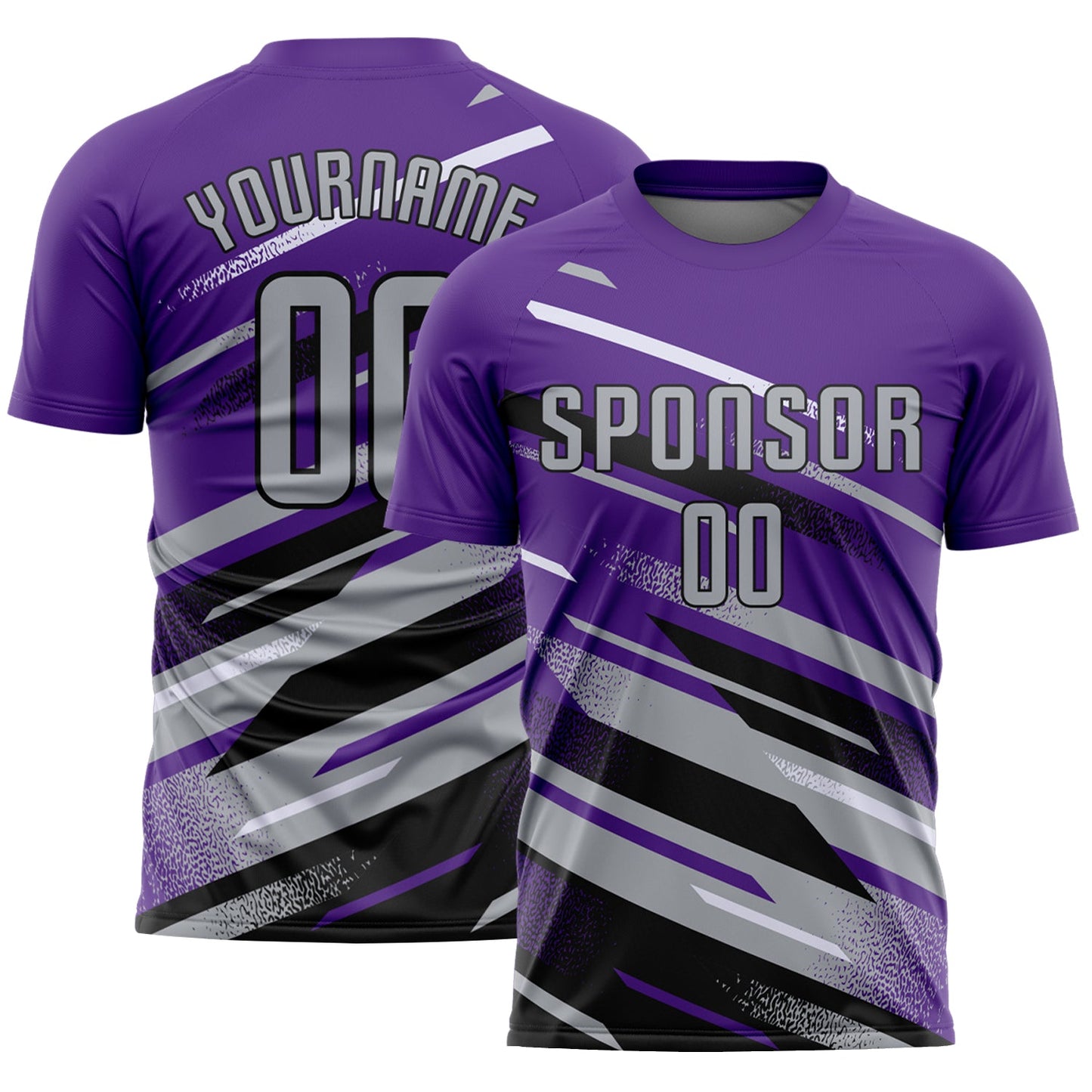 Custom Purple Gray Black-White Grunge Stripe And Grainy Sports Sublimation Soccer Uniform Jersey - Main View