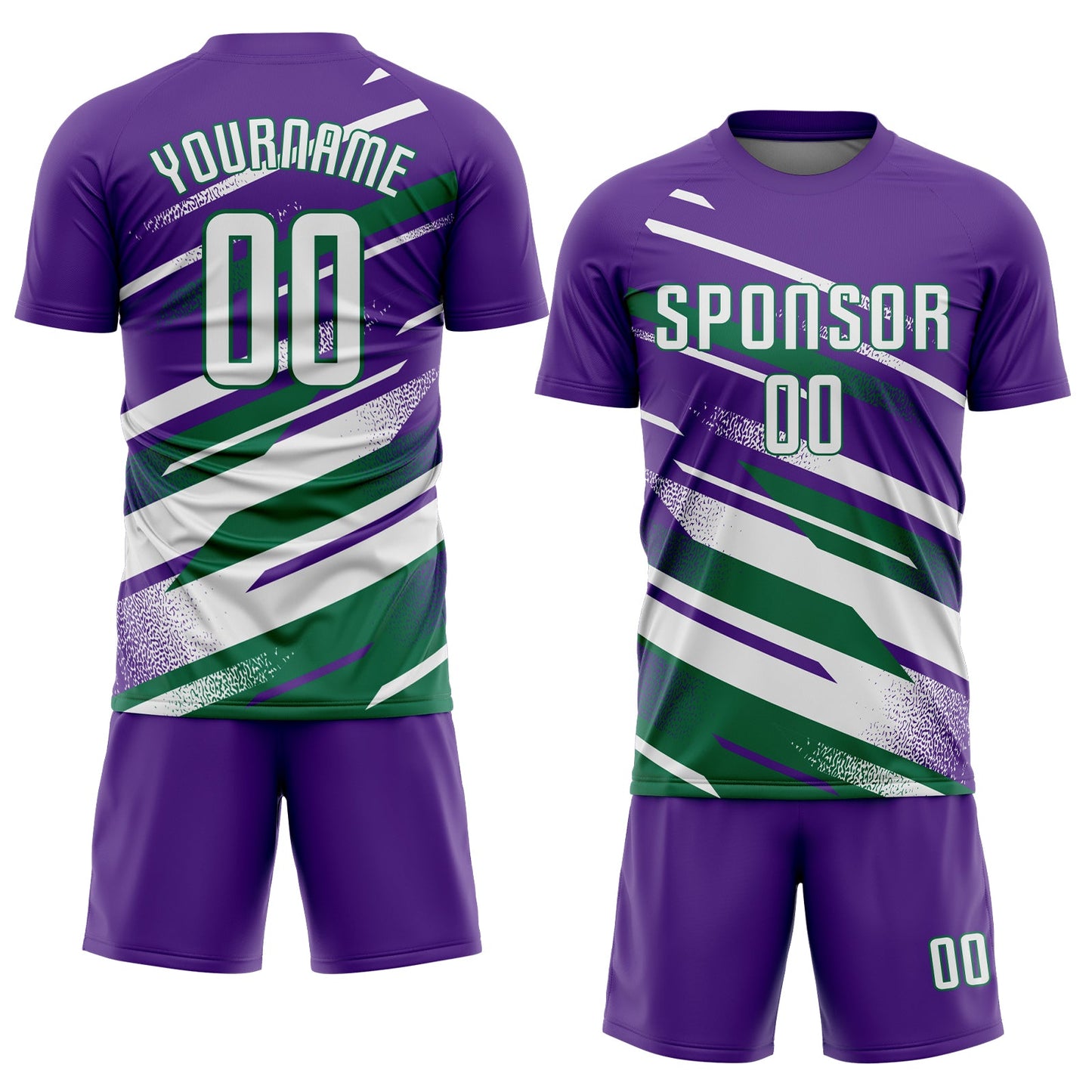 Custom Purple White-Kelly Green Grunge Stripe And Grainy Sports Sublimation Soccer Uniform Jersey view 2