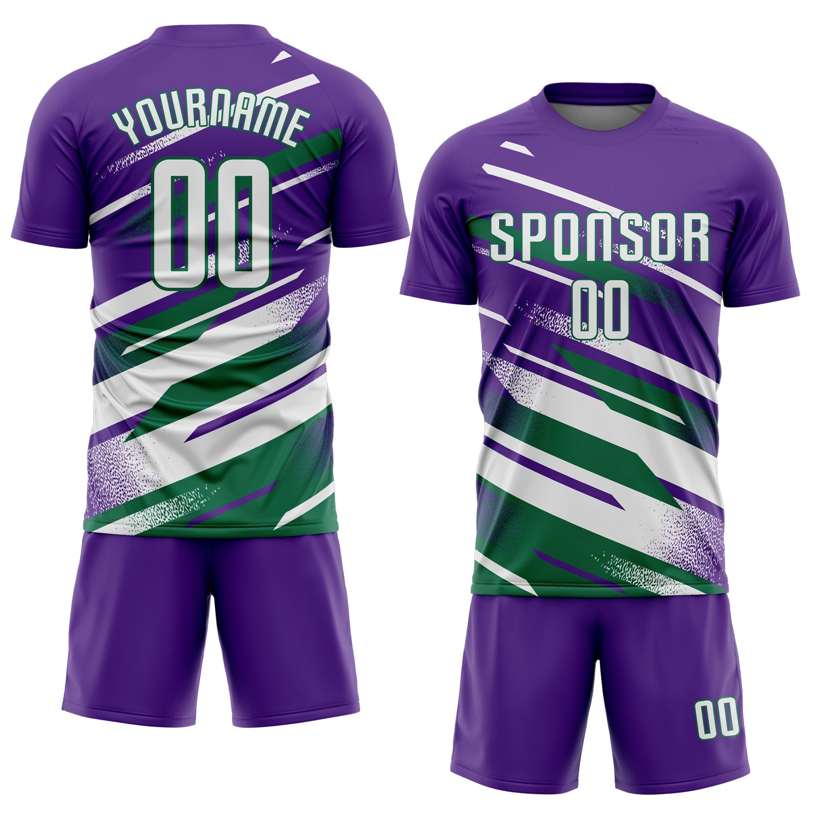 Custom Purple White-Kelly Green Grunge Stripe And Grainy Sports Sublimation Soccer Uniform Jersey view 2