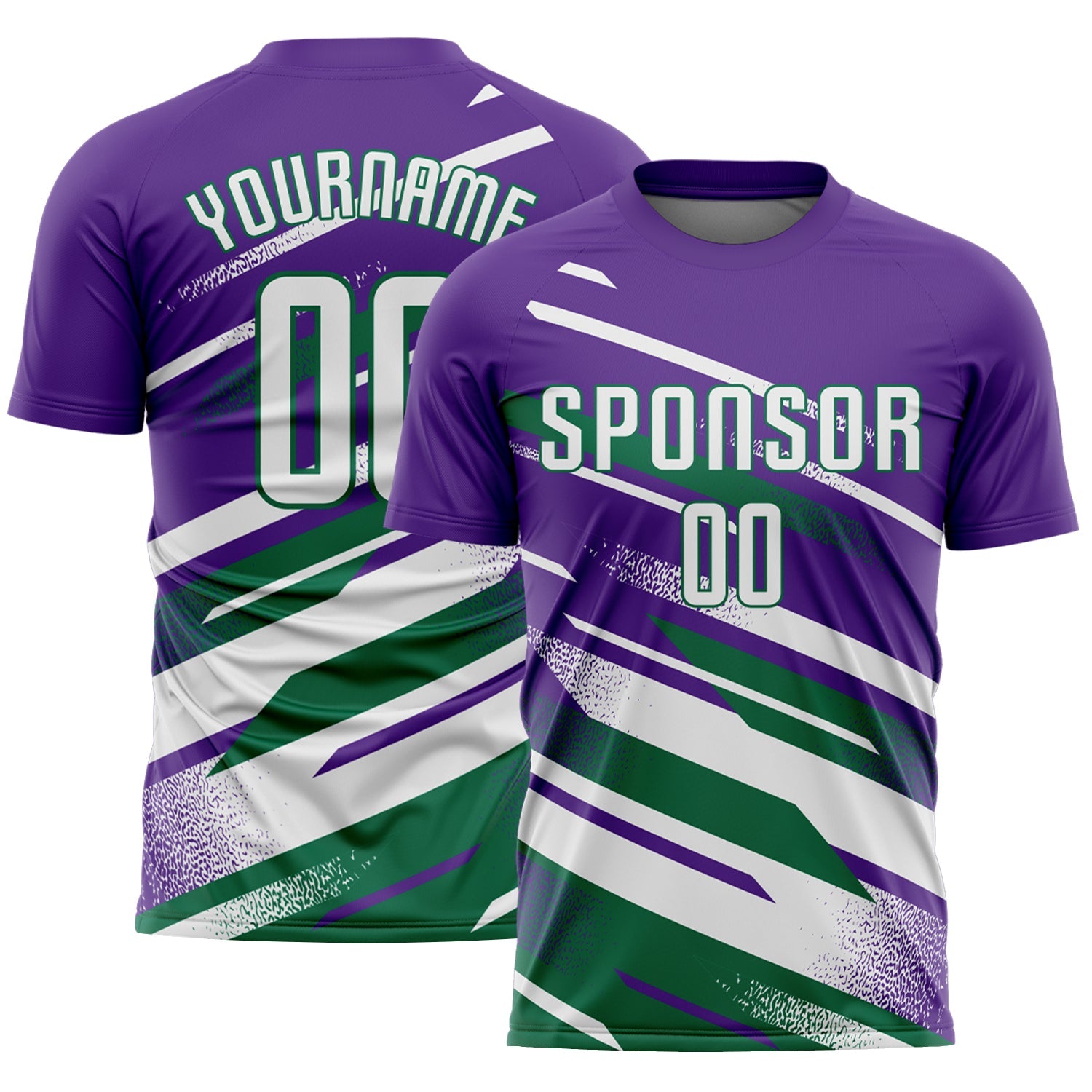 Custom Purple White-Kelly Green Grunge Stripe And Grainy Sports Sublimation Soccer Uniform Jersey - Main View